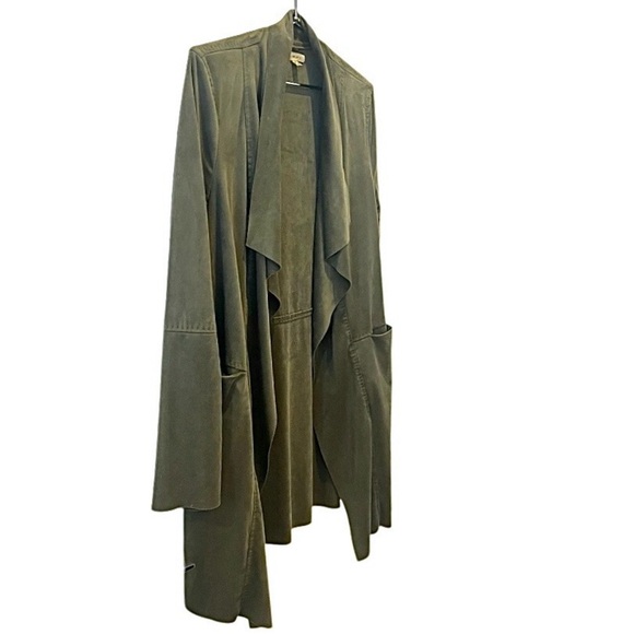 Max Studio | Vintage Suede Trench Coat | Olive Green Cardi | Women’s Size Medium - Picture 2 of 11